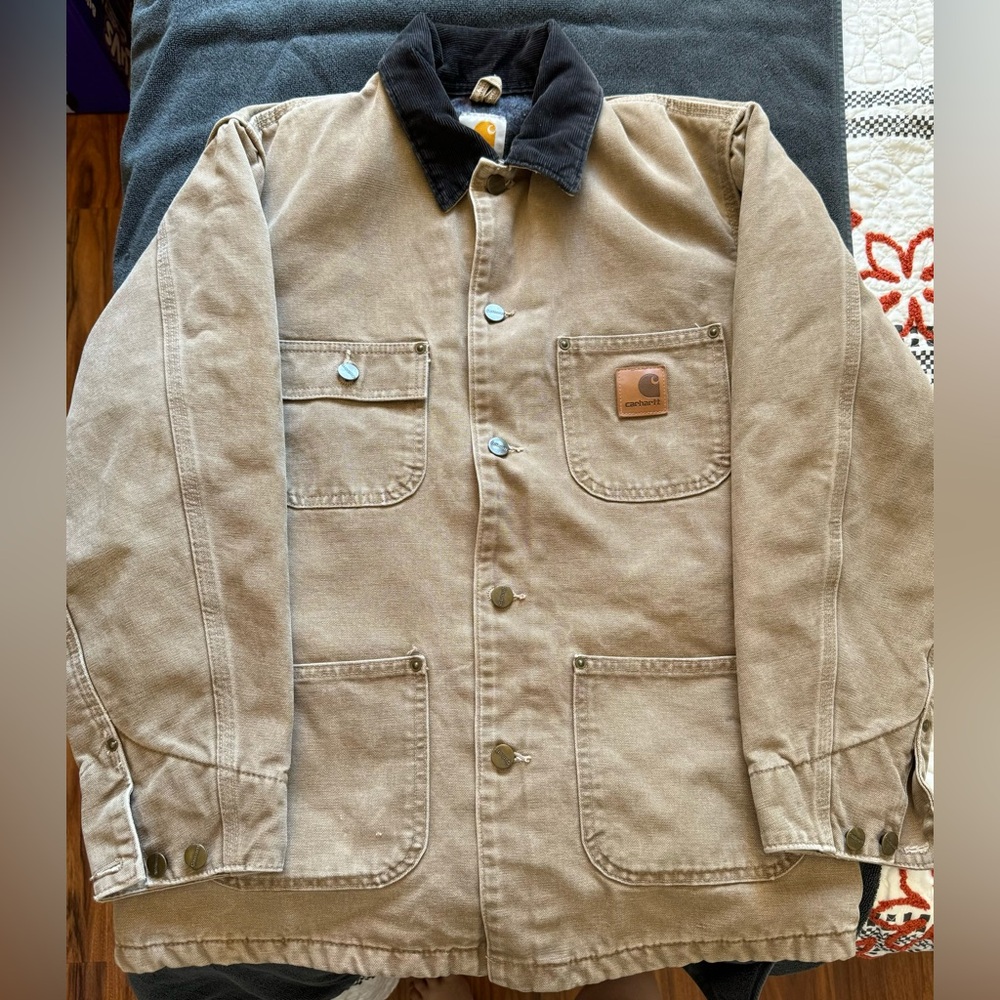 Vintage Carhartt Blanket Lined Chore Barn Coat Jacket Size SMALL Brown Tan